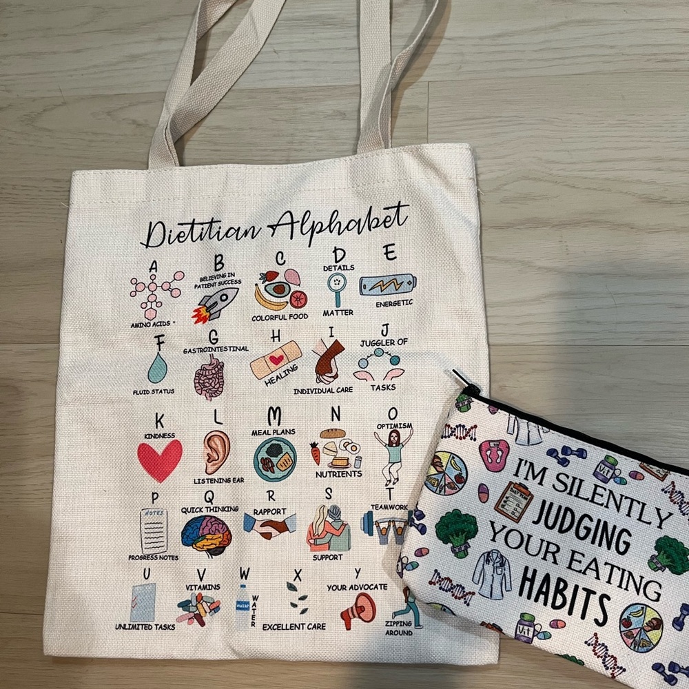 Dietitian Alphabet Canvas Tote Bag and Makeup Bag